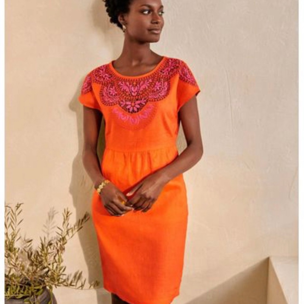 Boden Fleur Embroidered Linen Dress size 8